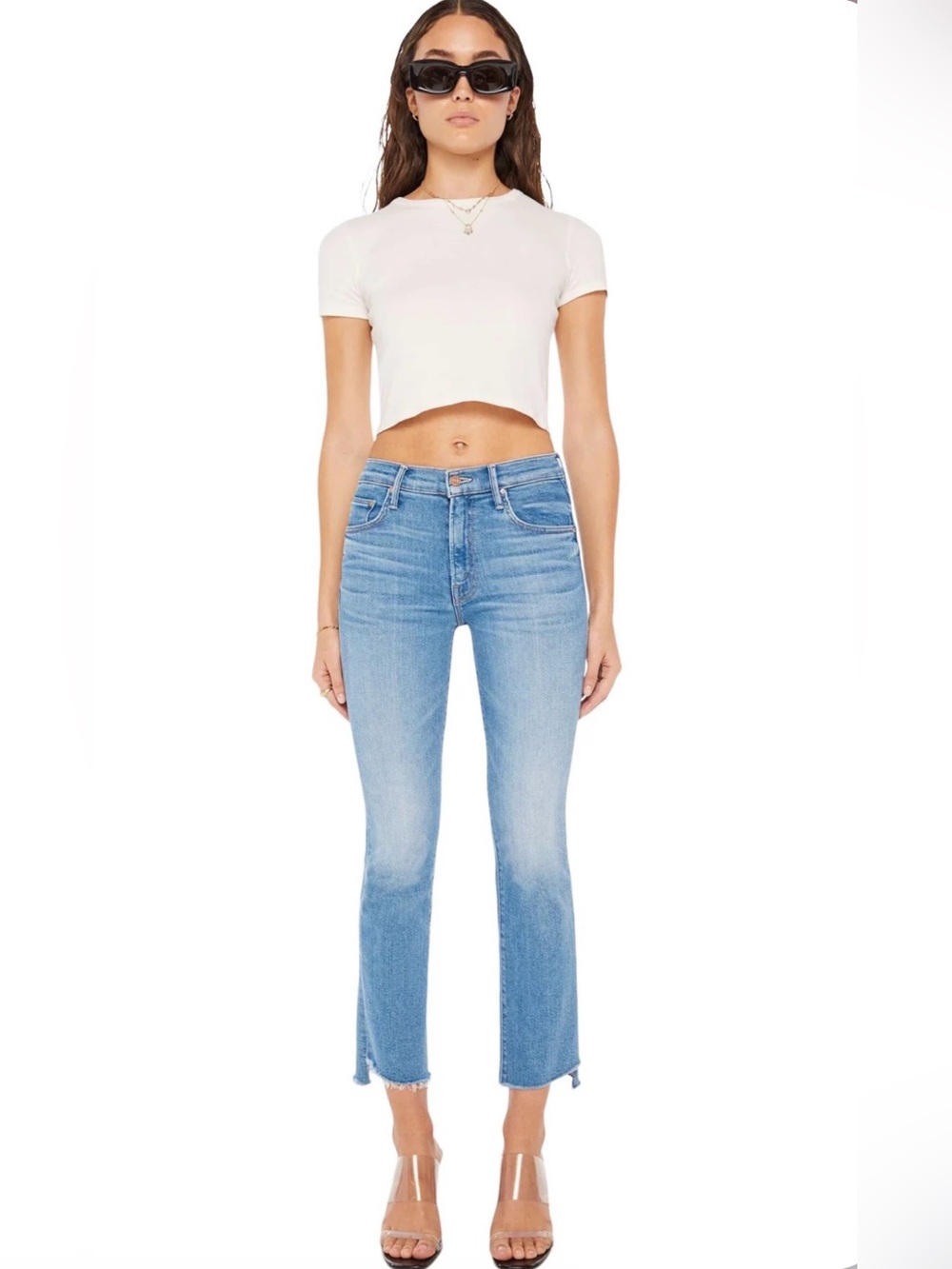 MOTHER Insider Crop Step Fray Out of the Blue Sz 25